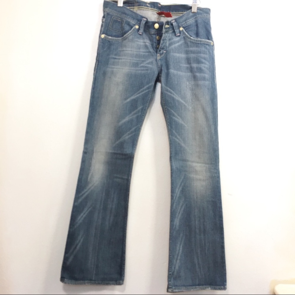 Divided Denim Embroidered Gold Barb Wire Design
